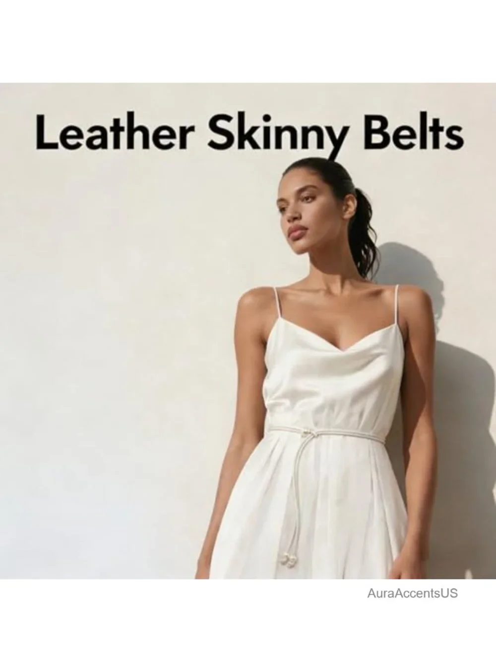 Pearl Leather Knotted Rope Belt for Women Boho Skinny Waist Belt